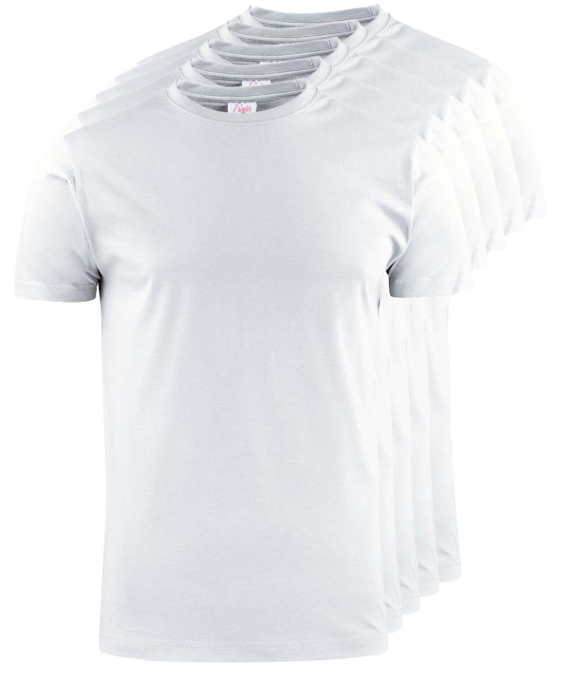 Printer Heavy T-shirt Ronde hals 5 pack wit
