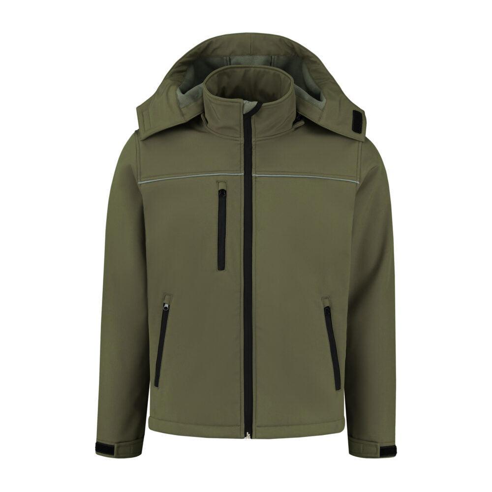 Softshell jas basic met capuchon groen voorkant