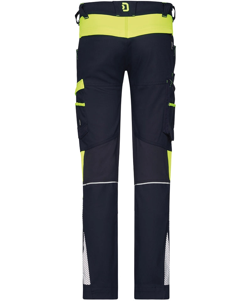 Dassy werkbroek Hong Kong stretch navy geel achterkant