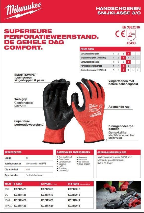 Snijbestendige werkhandschoenen 3/C Milwaukee normering