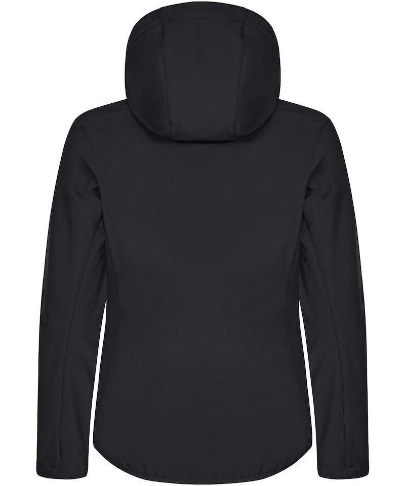 Dames softshell jas Clique Classic met capuchon zwart achterkant