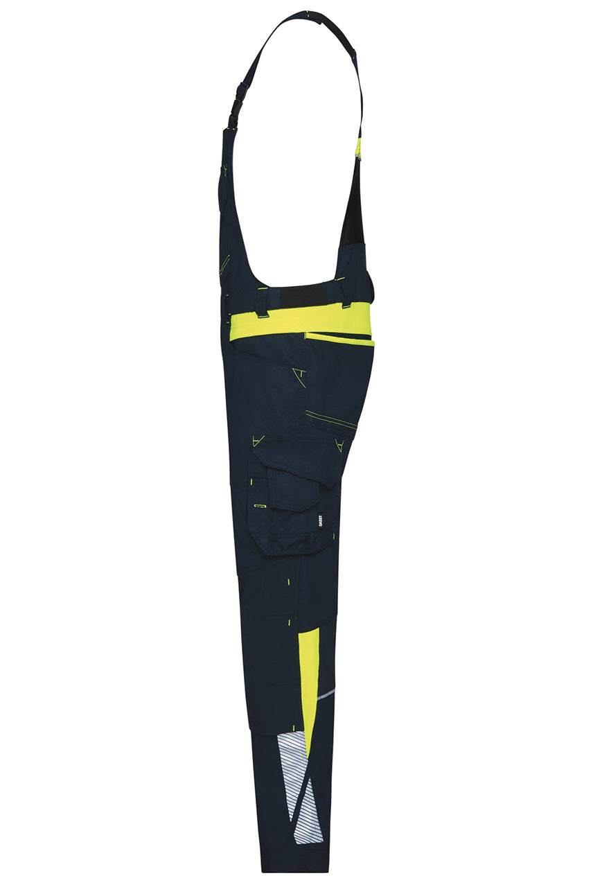 Dassy bretelbroek Ulsan stretch met kniezakken navy met geel zijkant