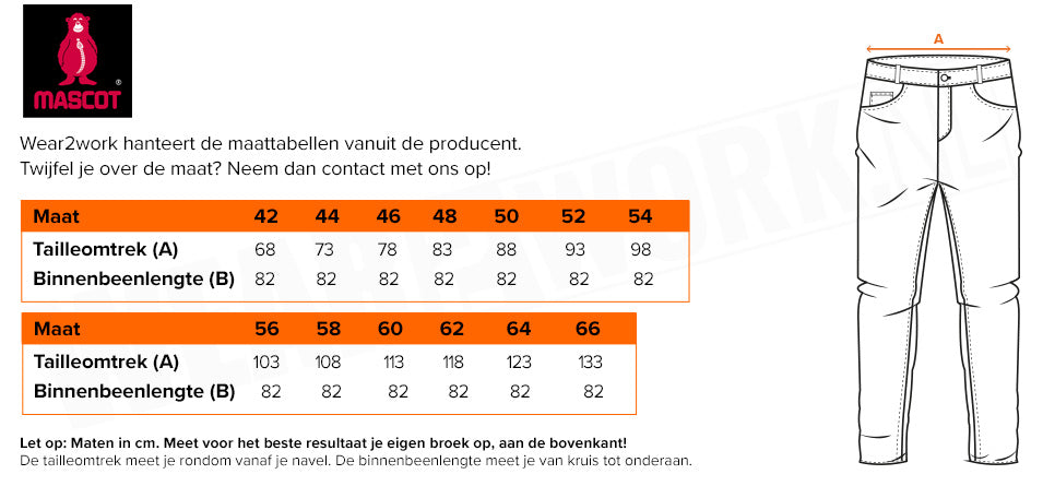 Mascot RWS Bodybroek 24069 - Maattabel