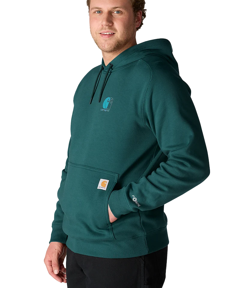 Carhartt Force hoodie groen aan foto zijkant