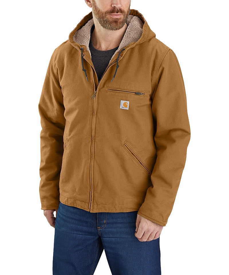 Carhartt gevoerde werkjas met capuchon 104392 bruin voorkant model