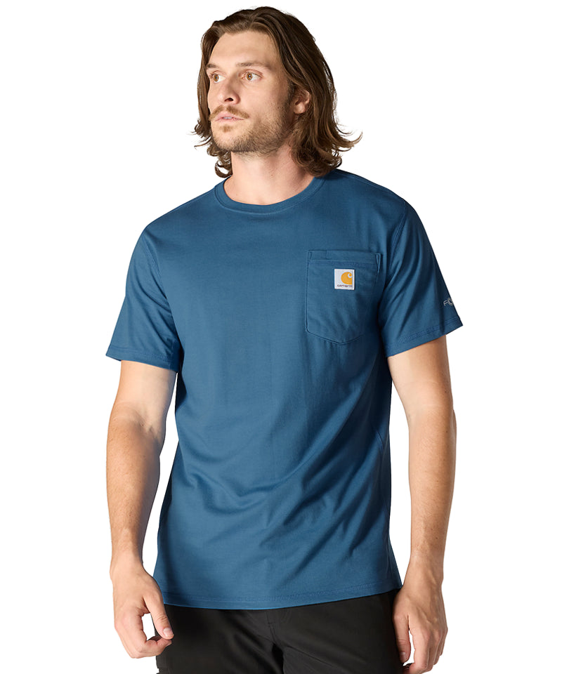 Carhartt force t-shirt met borstzak blauw relaxed fit voorkant aan
