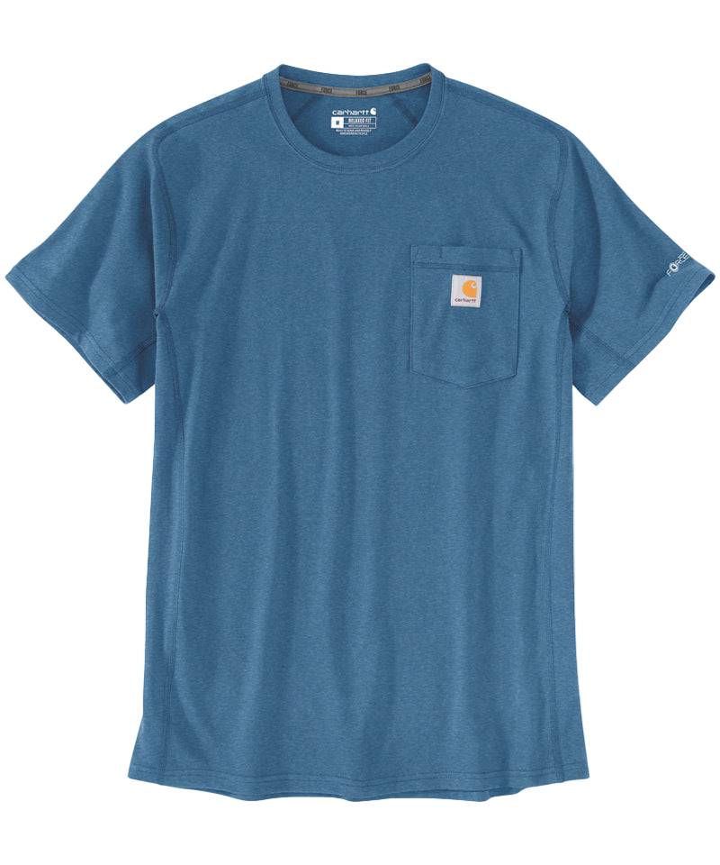 Carhartt force t-shirt met borstzak blauw relaxed fit voorkant