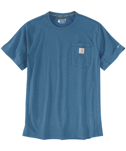 Carhartt force t-shirt met borstzak blauw relaxed fit voorkant