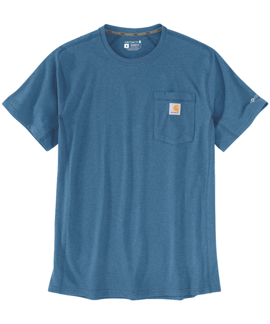 Carhartt force t-shirt met borstzak blauw relaxed fit voorkant