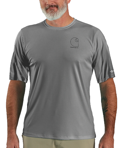 Carhartt Force Sun Defender™ Relaxed Logo T-Shirt grijs aan foto voorkant