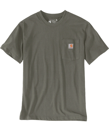 Carhartt t-shirt met borstzak K87 groen aan voorkant liggend