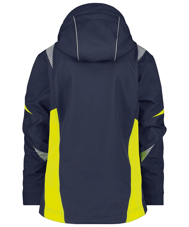 Dassy dames softshelljas Kalama navy geel achterkant