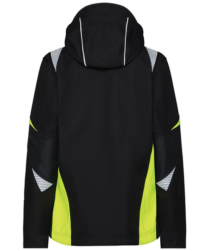 Dassy dames softshelljas Kalama zwart geel achterkant