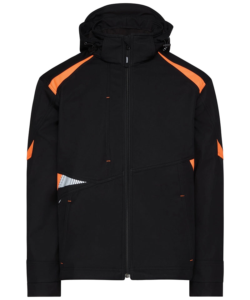 Dassy softshelljas Kalama zwart oranje voorkant