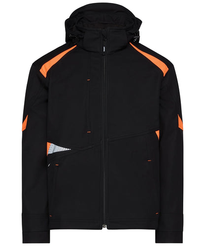 Dassy softshelljas Kalama zwart oranje voorkant