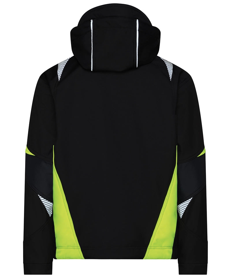 Dassy softshelljas Kalama zwart geel achterkant