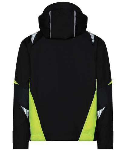 Dassy softshelljas Kalama zwart geel achterkant