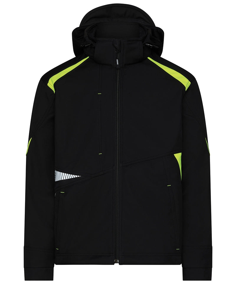 Dassy softshelljas Kalama zwart geel voorkant