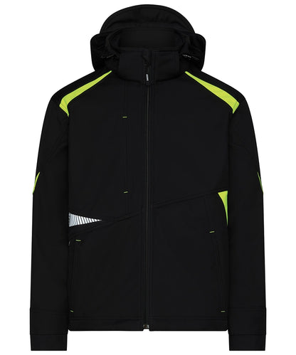 Dassy softshelljas Kalama zwart geel voorkant