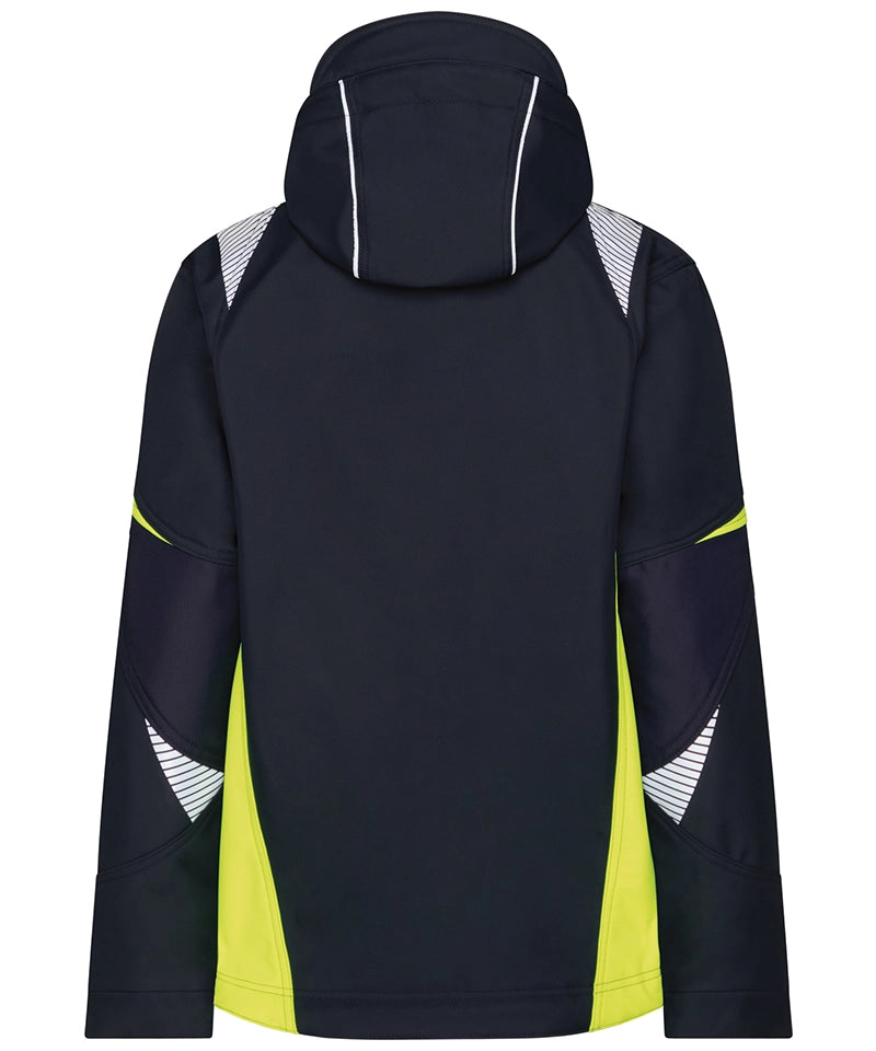 Dassy softshelljas Kalama navy geel achterkant