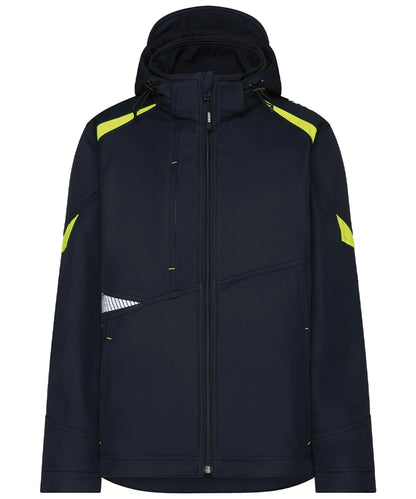 Dassy softshelljas Kalama navy geel voorkant