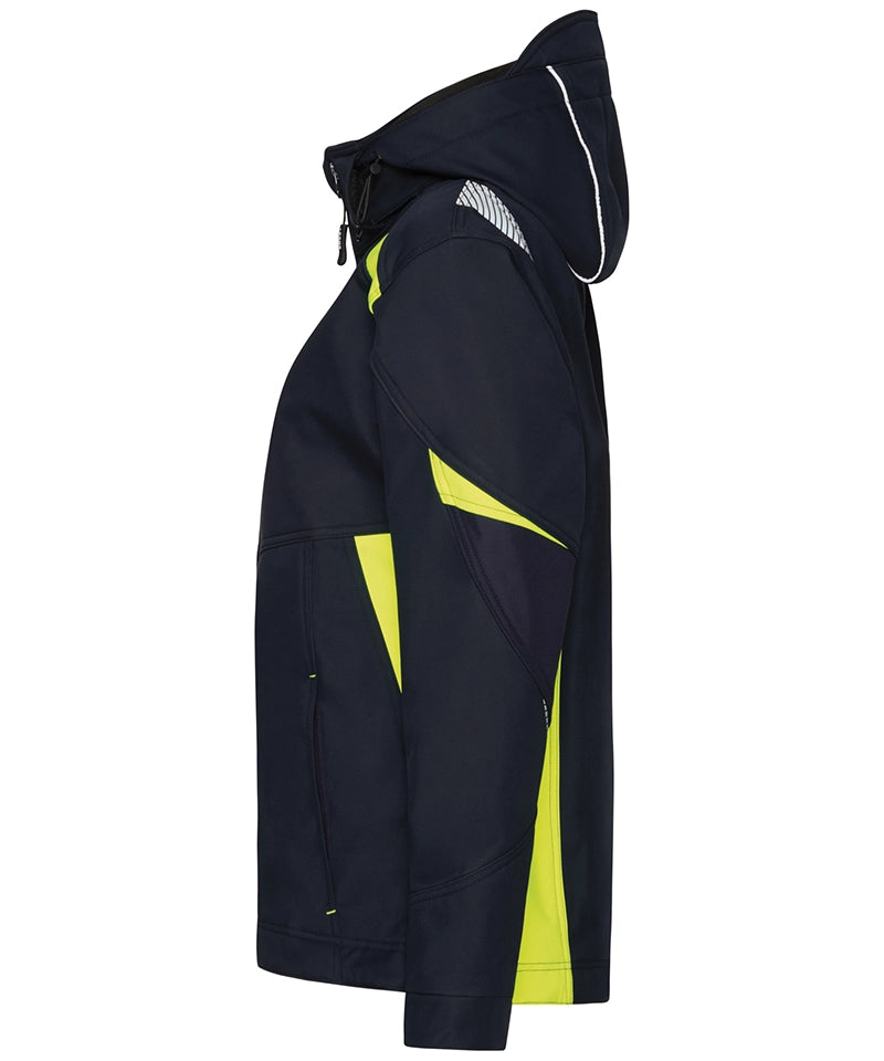 Dassy softshelljas Kalama navy geel zijkant