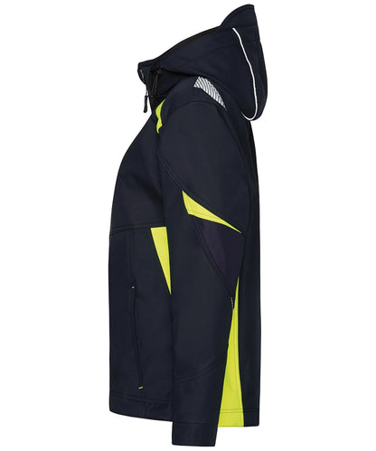 Dassy softshelljas Kalama navy geel zijkant