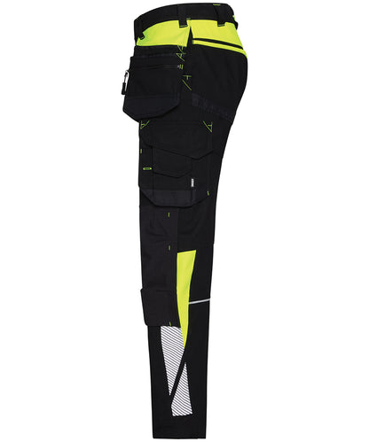 Dassy holsterzakkenbroek Shanghai stretch met kniezakken zwart geel zijkant
