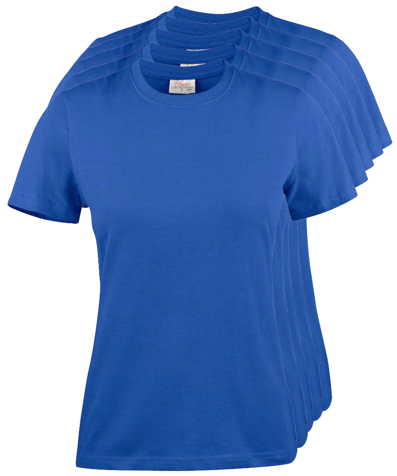Printer Heavy T-shirt Dames Ronde hals 5 pack blauw