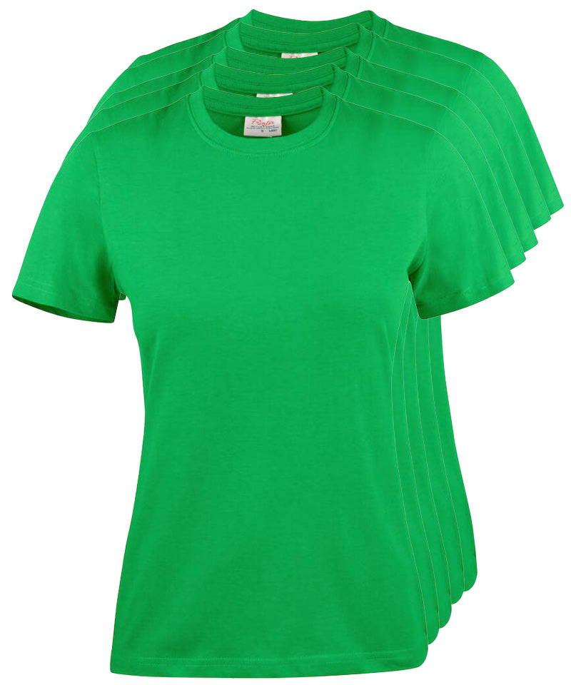 Printer Heavy T-shirt Dames Ronde hals 5 pack groen