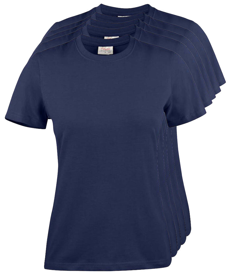 Printer Heavy T-shirt Dames Ronde hals 5 pack navy