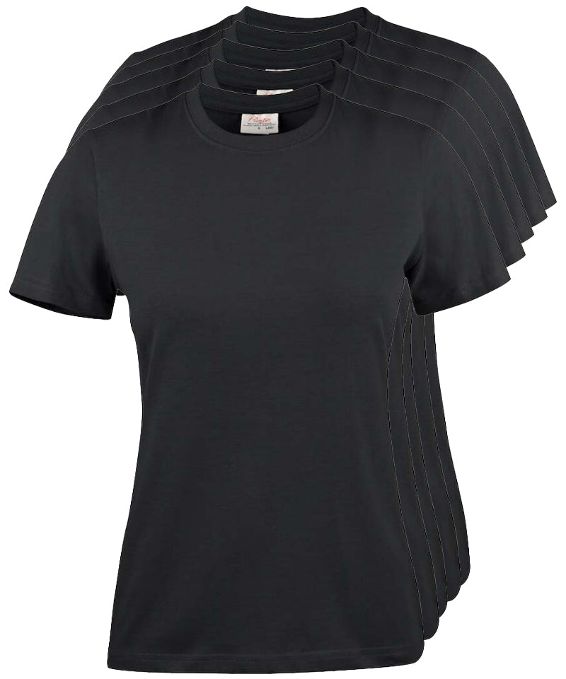 Printer Heavy T-shirt Dames Ronde hals 5 pack zwart