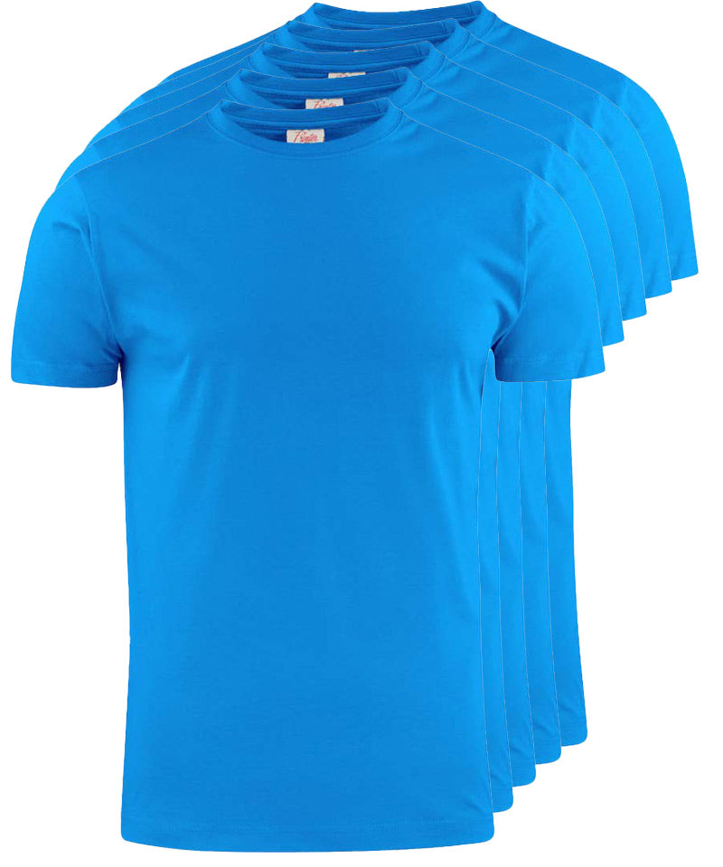 Printer Heavy T-shirt Ronde hals 5 pack blauw