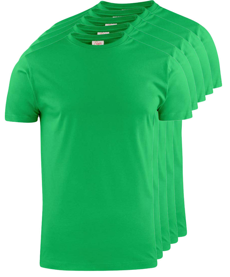Printer Heavy T-shirt Ronde hals 5 pack groen