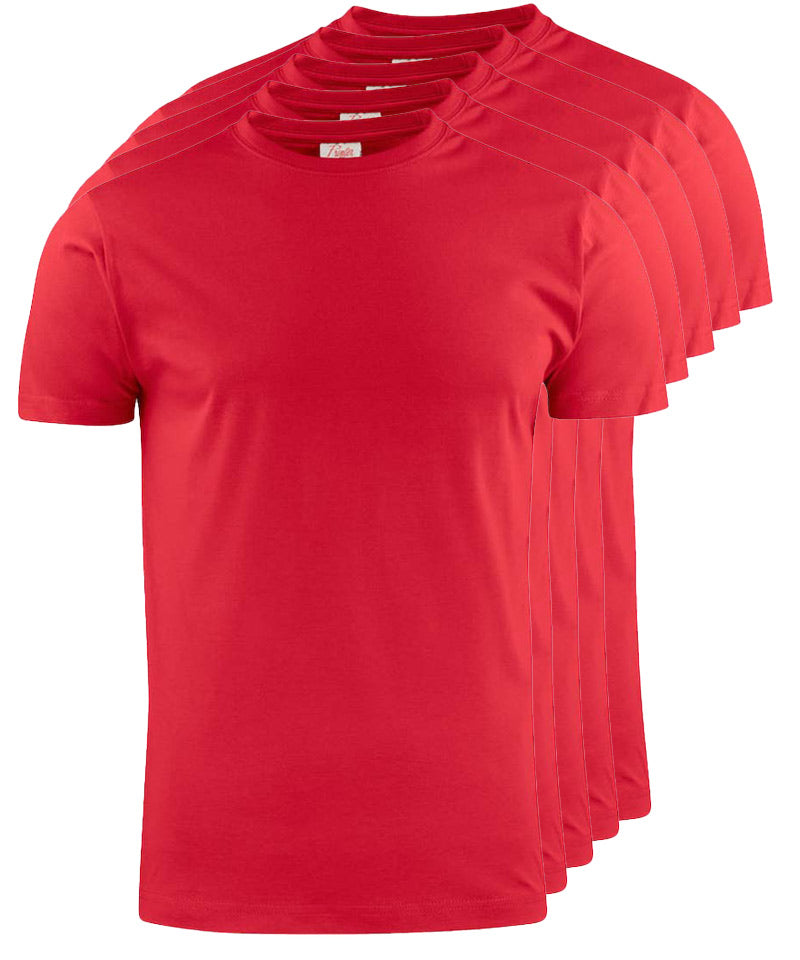 Printer Heavy T-shirt Ronde hals 5 pack rood