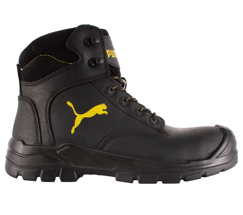 Puma werkschoenen Borneo voorkant geel logo