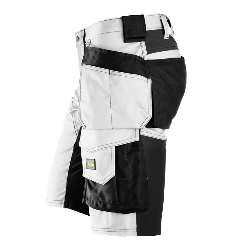 Snickers 6414 korte werkbroek voor schilders, wit, zijkant links met zakken