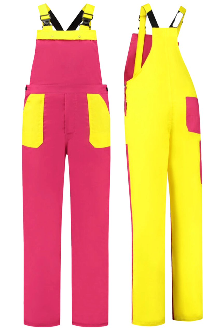 Tuinbroek 2-kleurig polyester-katoen fuchsia geel