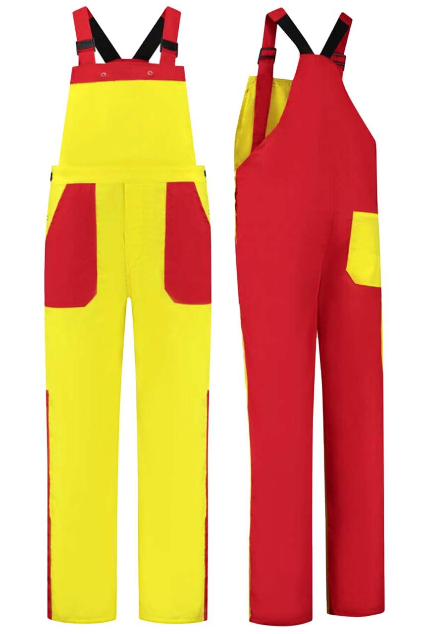 Tuinbroek 2-kleurig polyester-katoen geel rood