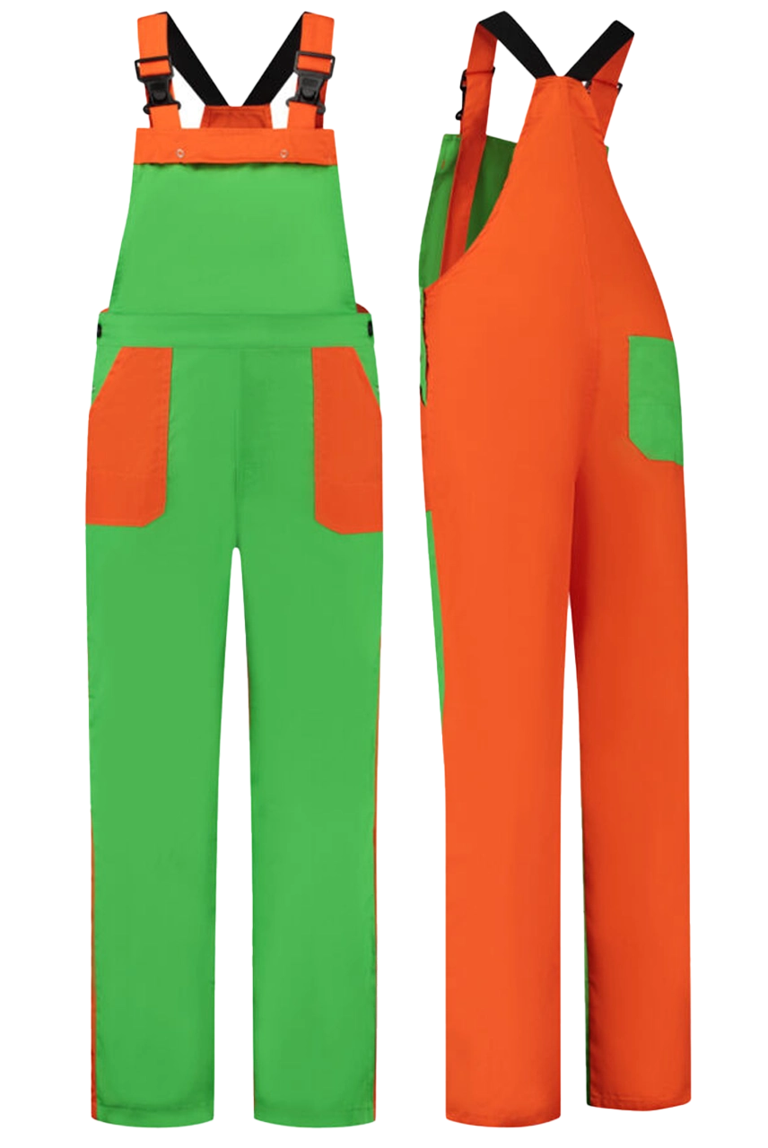 Tuinbroek 2-kleurig polyester-katoen groen oranje