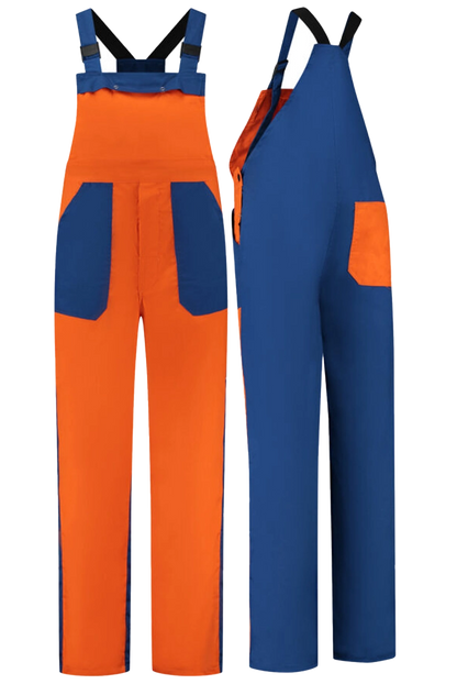 Tuinbroek 2-kleurig polyester-katoen oranje blauw