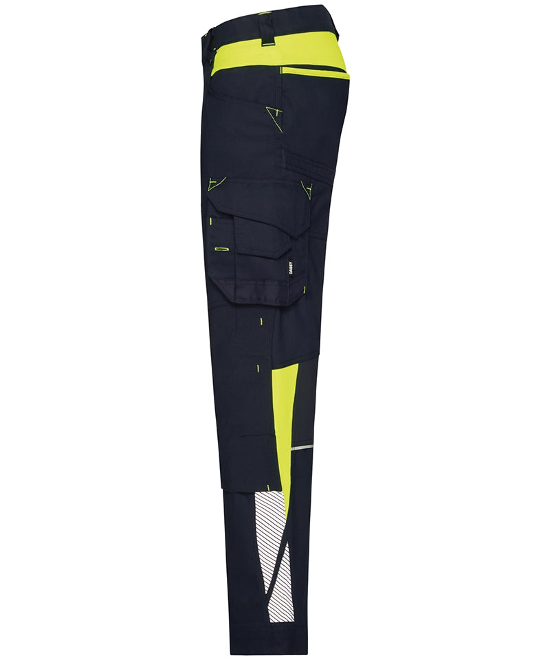 Dassy werkbroek Canton stretch met kniezakken navy geel zijkant