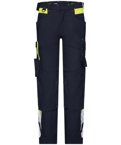 Dassy werkbroek Canton stretch met kniezakken navy geel voorkant