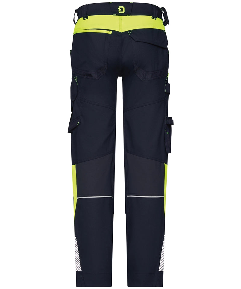 Dassy werkbroek Canton stretch met kniezakken navy geel achterkant