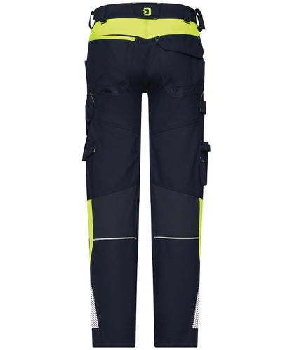 Dassy werkbroek Canton stretch met kniezakken navy geel achterkant