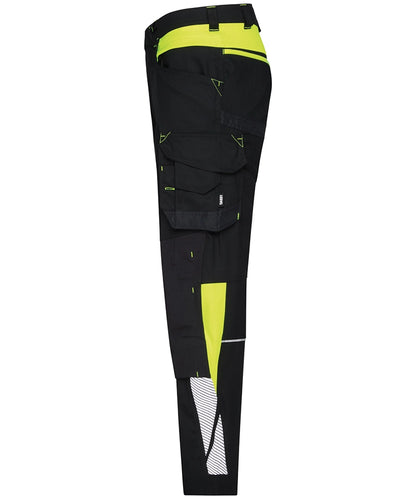Dassy werkbroek Canton stretch met kniezakken zwart geel zijkant