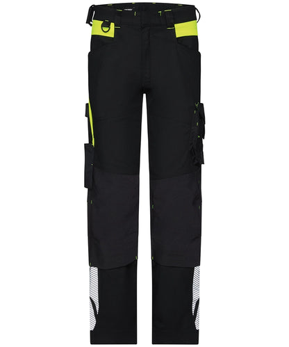 Dassy werkbroek Canton stretch met kniezakken zwart geel voorkant
