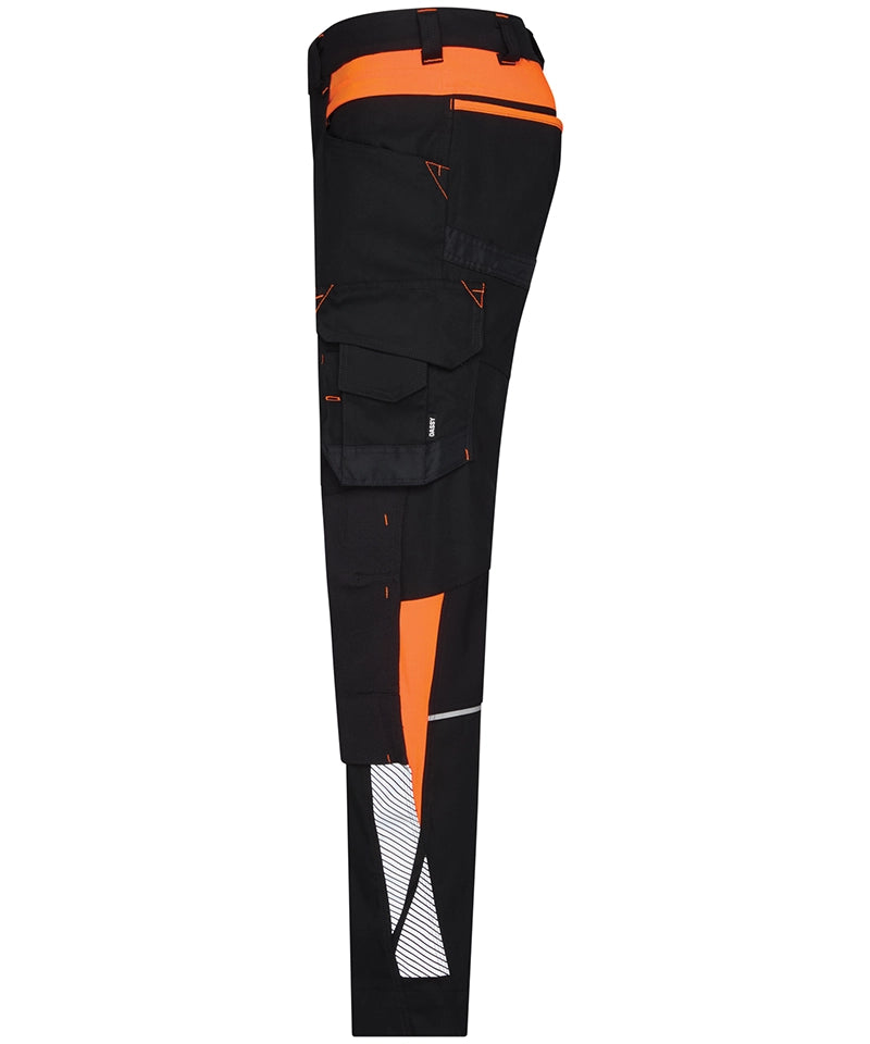 Dassy werkbroek Canton stretch met kniezakken zwart oranje zijkant