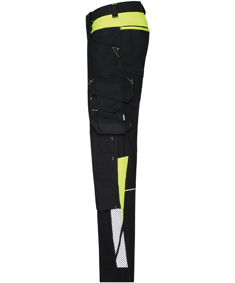 Dassy dames werkbroek Canton stretch met kniezakken zwart geel zijkant