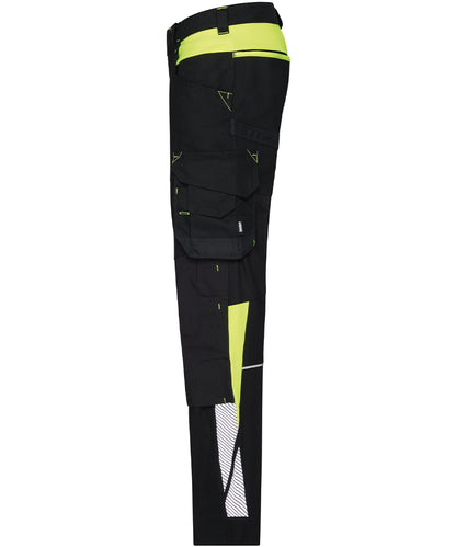 Dassy dames werkbroek Canton stretch met kniezakken zwart geel zijkant